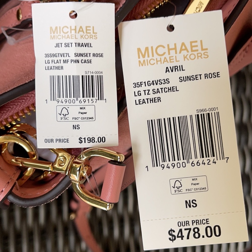 Michael Kors Avril Top Zip Satchel Shoulder Bag & Flat MF Phone Case Wallet - Picture 8 of 16